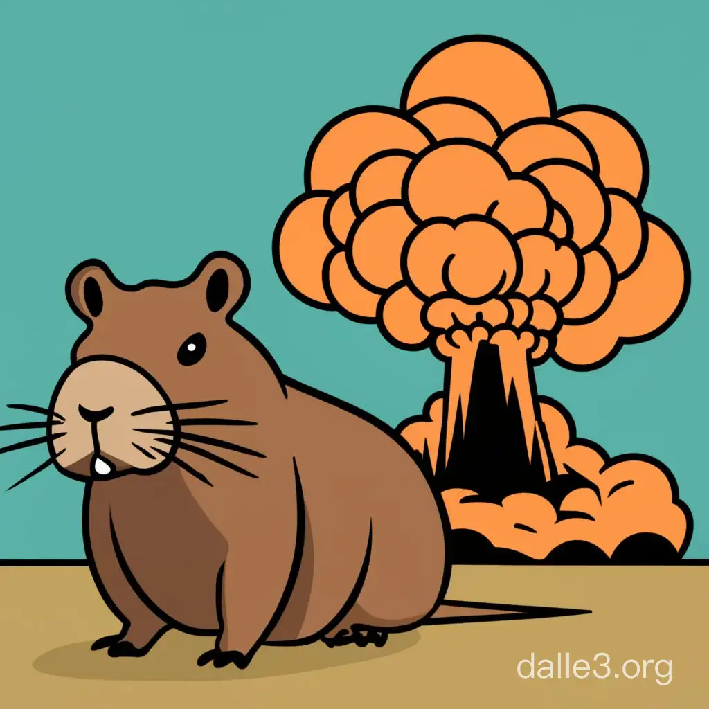 A capybara and a nuke explosion, cartoon