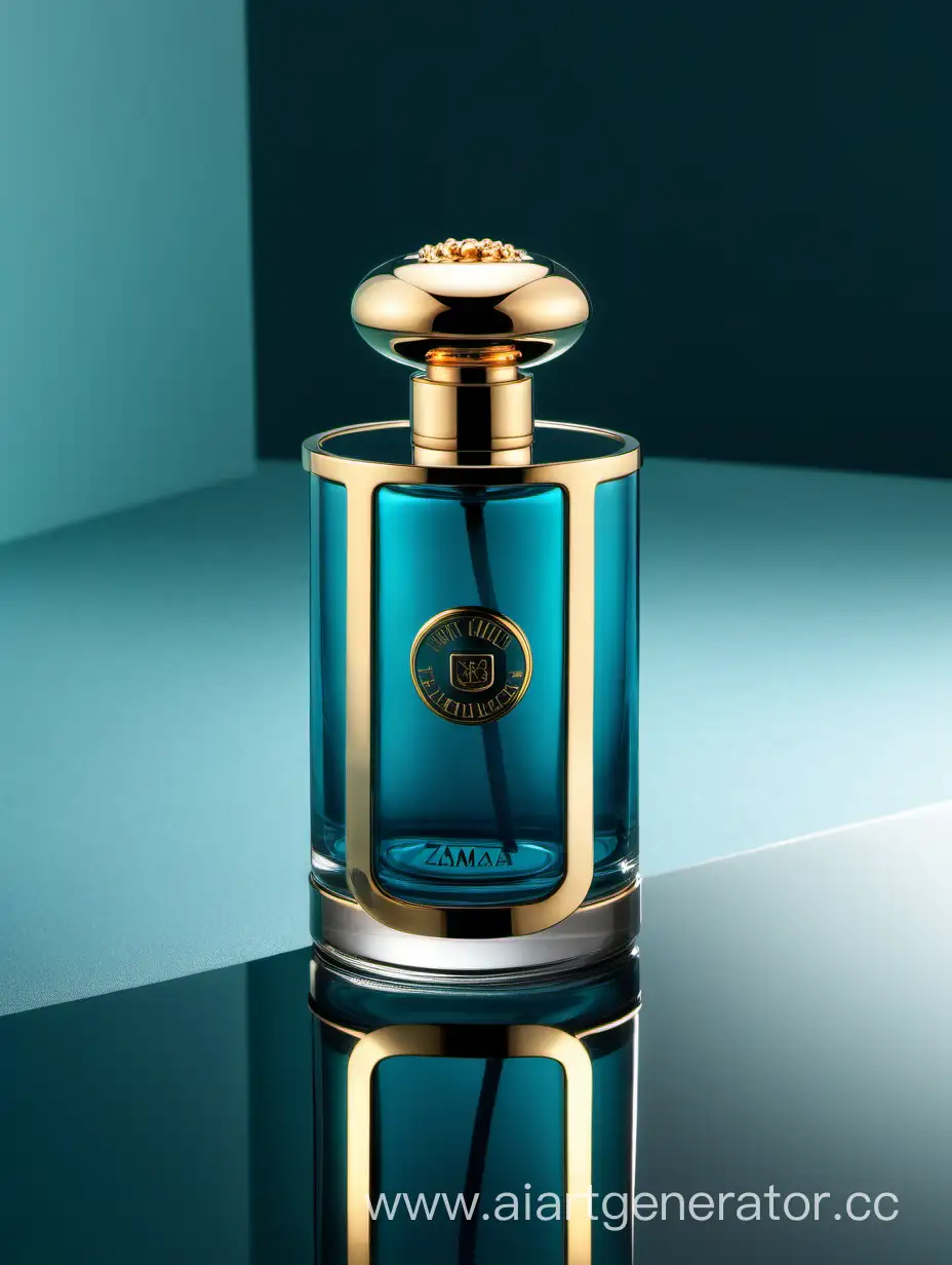 A luxurious Dark turquoise blue and gold double layers perfume with a elegant zamac cap 