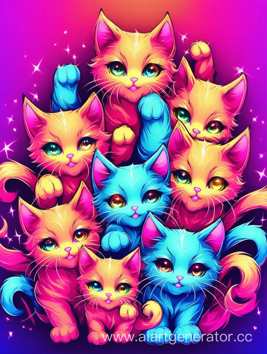 Vibrant-Neon-Background-with-Playful-Kittens-Mesmerizing-Feline-Glow