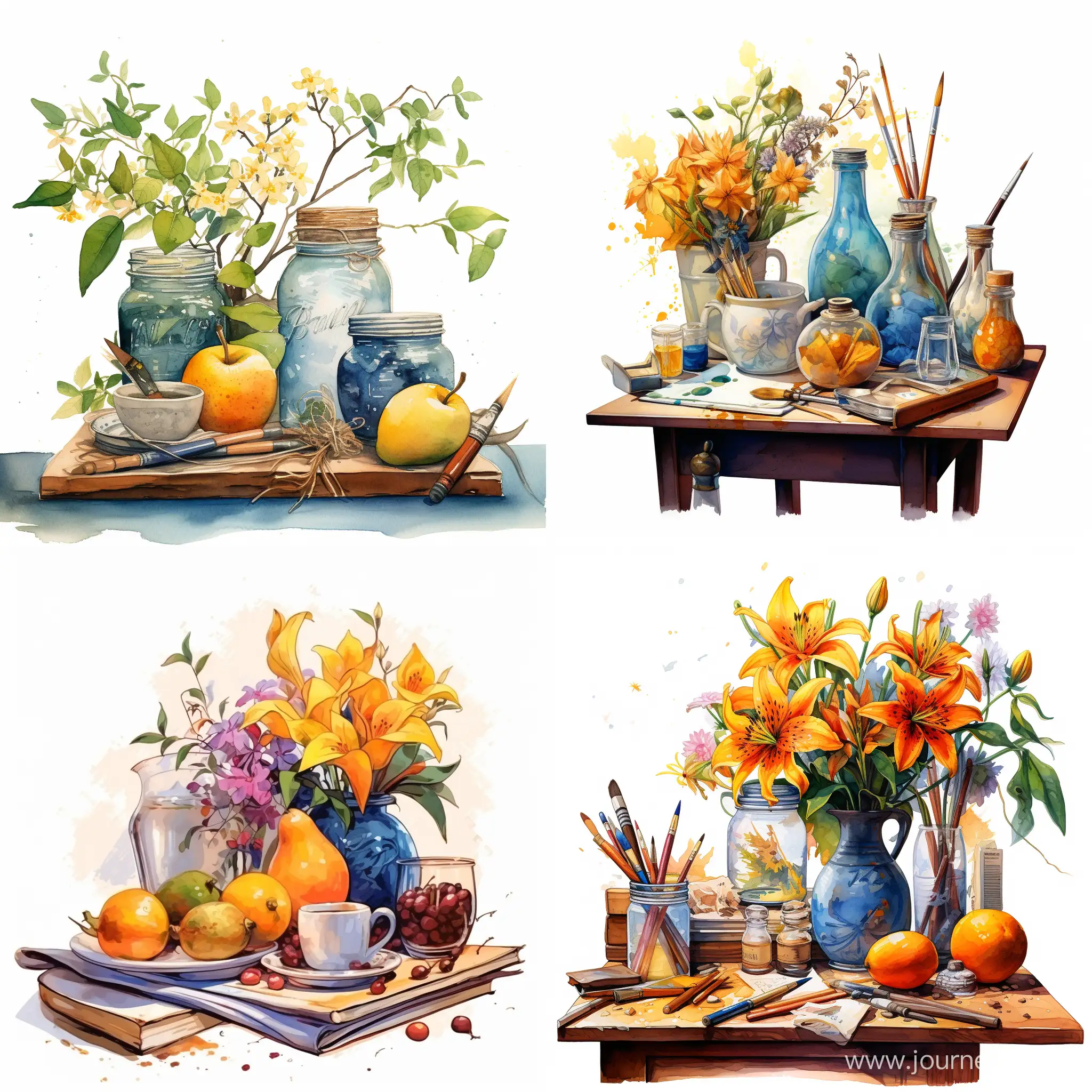 watercolor still life in vector style