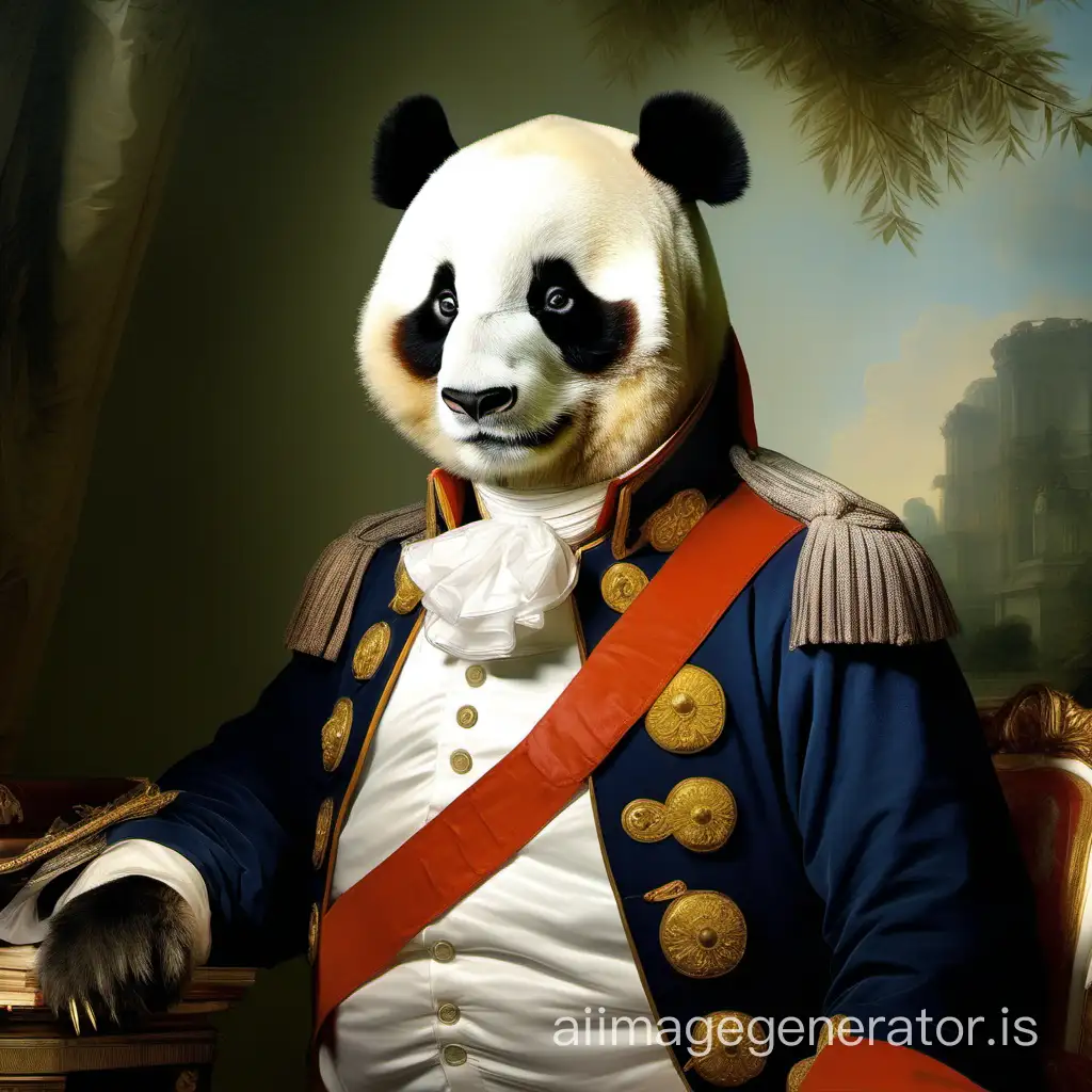 a panda in the habit of Napoleon the First