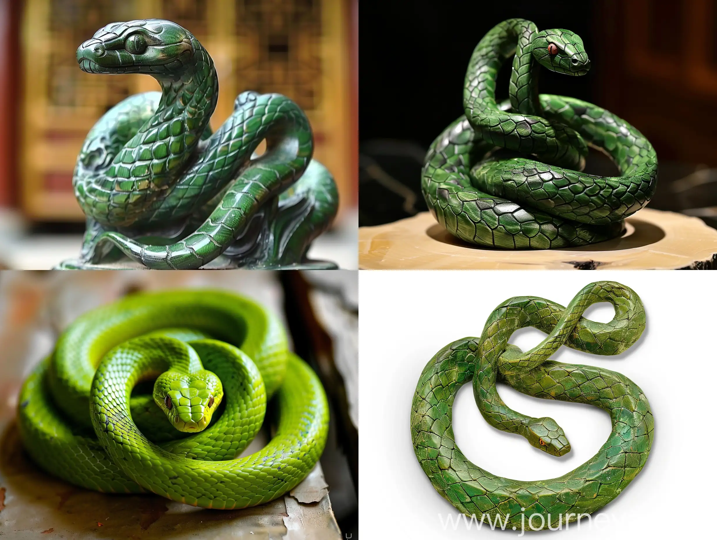 Green-Wooden-Snake-Coiled-on-Grass-Field