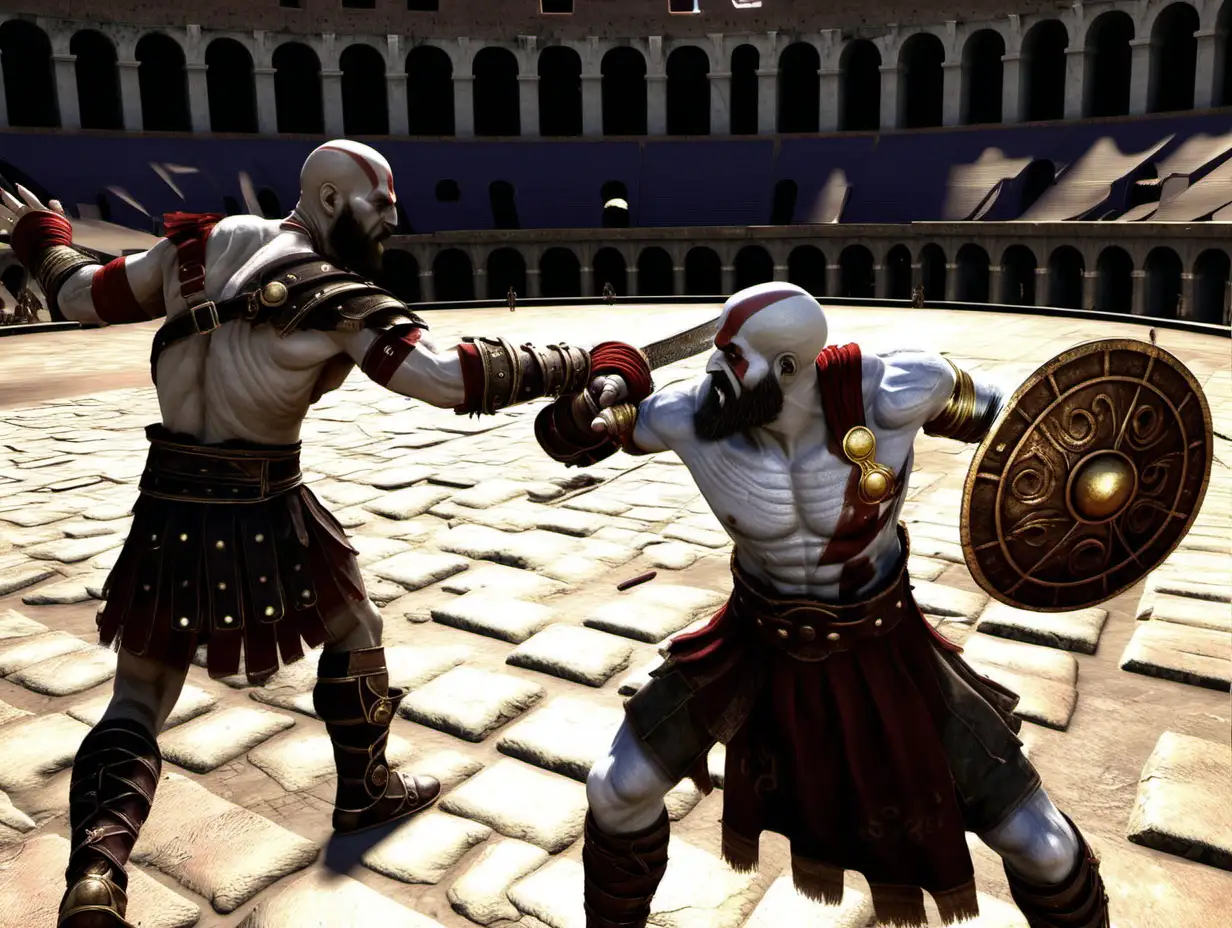 Kratos fights Caesar in the Colosseum