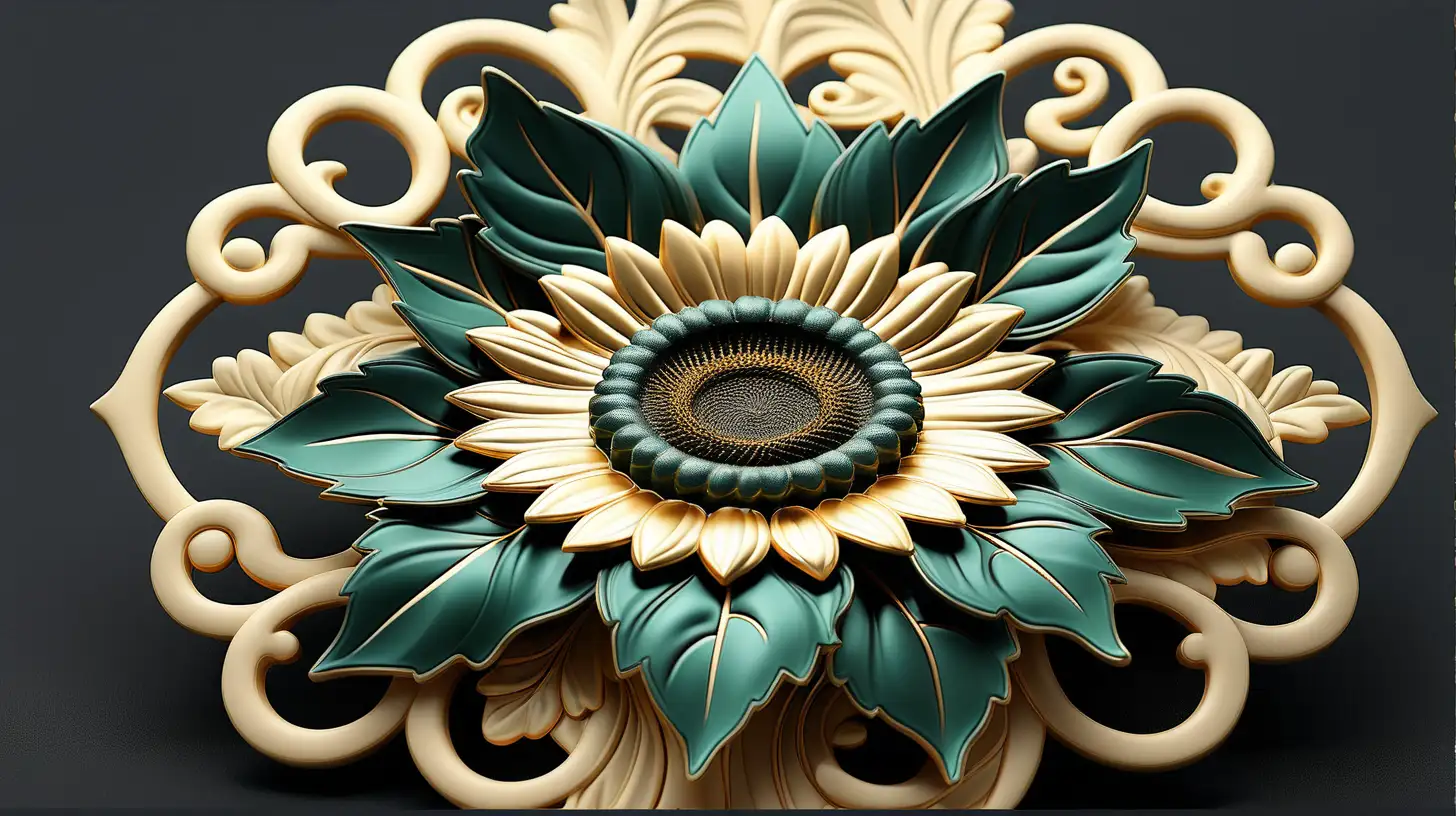 Elegant Dark Green EuropeanStyle Gold Pattern with Small Sunflower