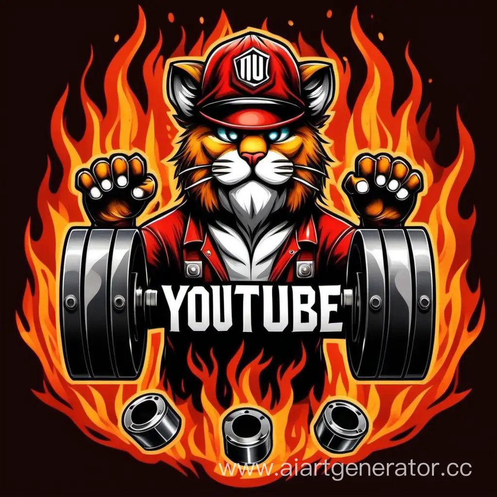 Majestic-Mustachioed-Feline-Welds-Pistons-Amidst-Fiery-Backdrop-for-YouTube-Channel-Logo