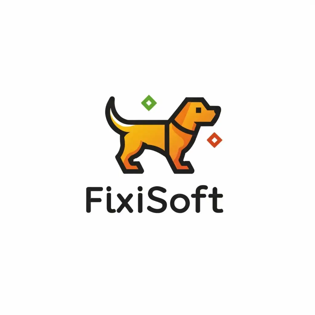 a logo design,with the text "fixisoft", main symbol:dog, financial chart,Minimalistic,be used in Finance industry,clear background