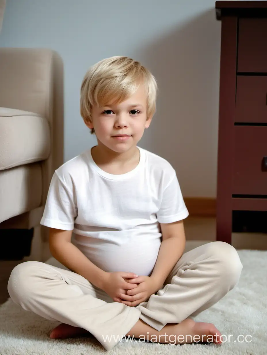 Rosy-TenYearOld-Boy-Sitting-Comfortably-in-Plush-Attire-at-Home