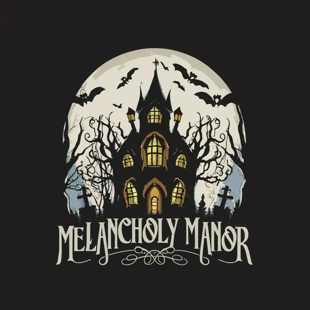 LOGO-Design-for-Melancholy-Manor-Haunted-House-and-Graveyard-Symbolism-with-Complex-Details-on-a-Clear-Background