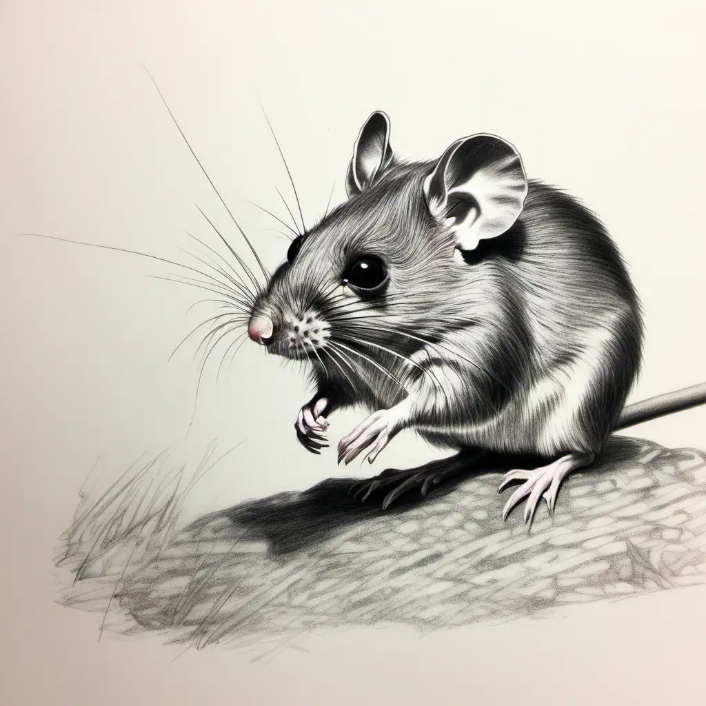 Realistic Pencil Drawing of a Wild Mouse in Natural Habitat