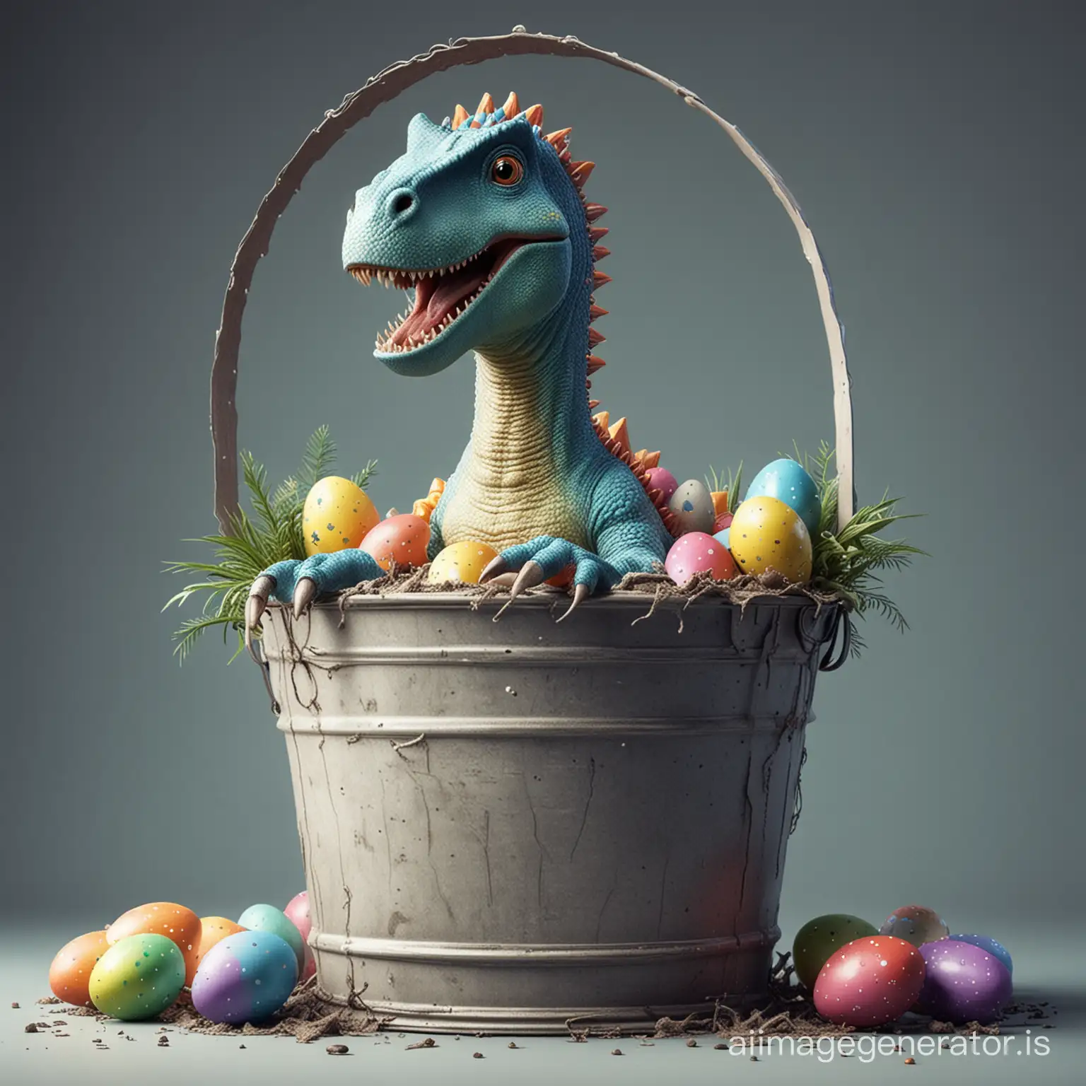 happy easter wesołych świąt funny dinosaur in bucket futuristic 