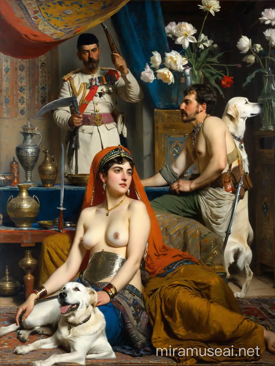 Naked Odalisque with Military General and Antiquities in Harem Setting