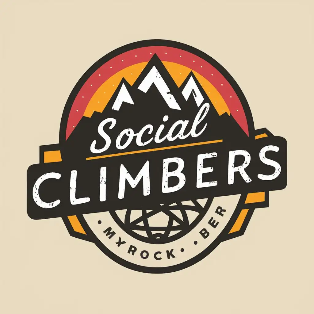 logo, Mountain, rock, climbing, social, beer, people, rope, with the text "Social Climbers", typography