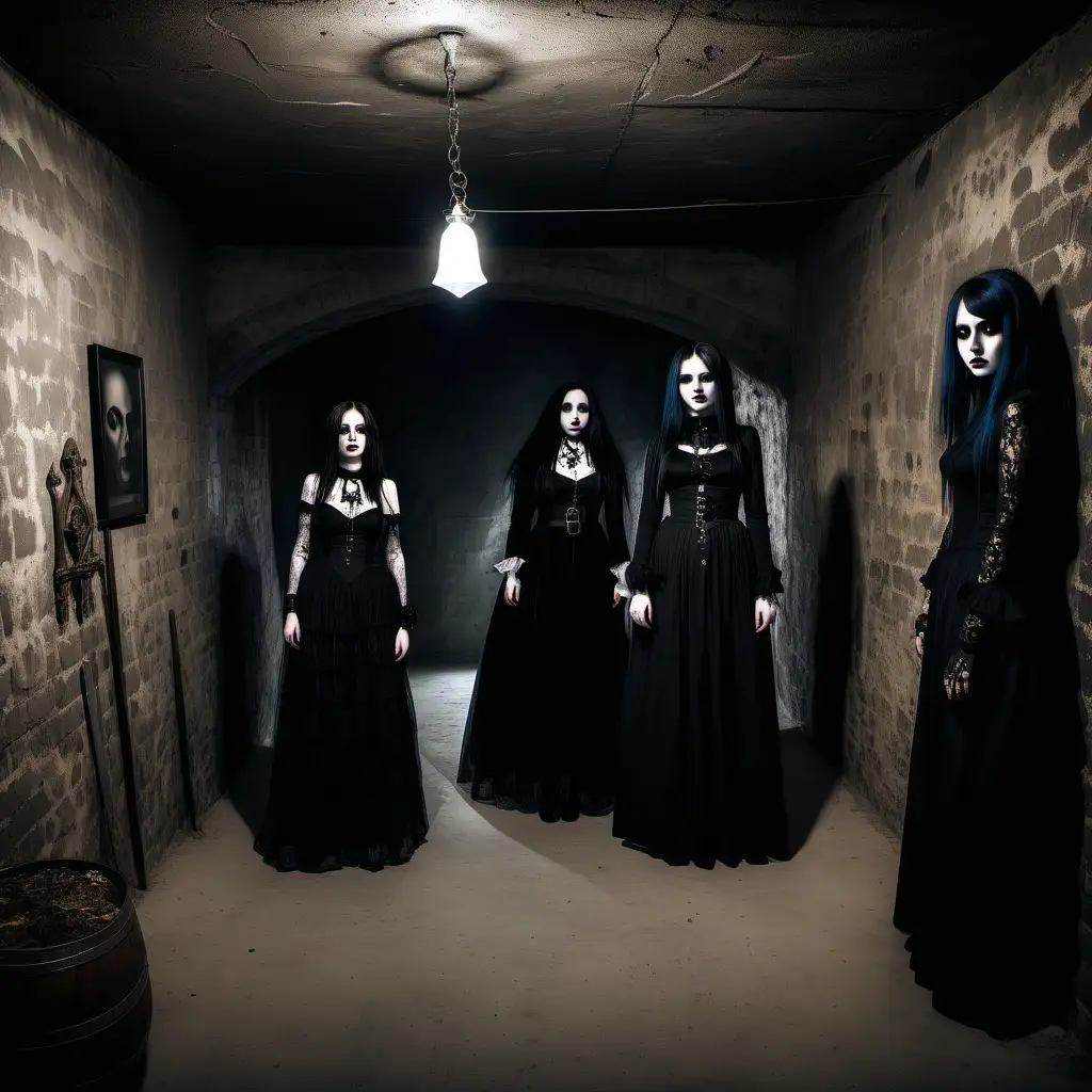 gothic people in a gothic basement