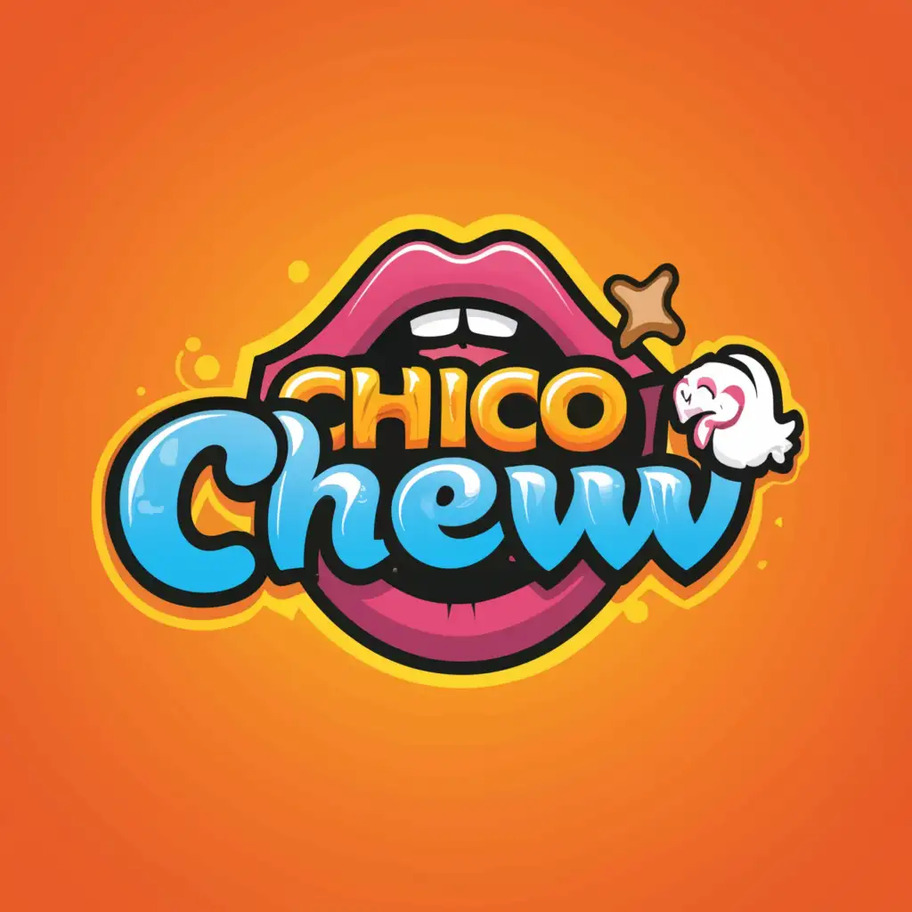 a logo design,with the text "Chico Chew", main symbol:mouth with upper lip makes of chicken feather and bite chicken nugget,Moderate,clear background