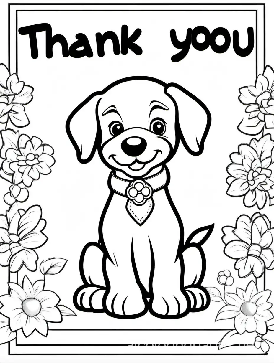 thank you puppy. white background in png form, Coloring Page, black and white, line art, white background, Simplicity, Ample White Space. The background of the coloring page is plain white to make it easy for young children to color within the lines. The outlines of all the subjects are easy to distinguish, making it simple for kids to color without too much difficulty