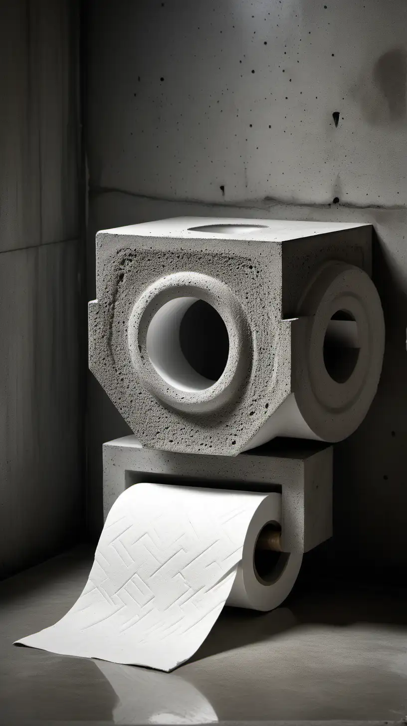 Brutalist toilet roll, a toilet roll made of concrete, brutalist architectural style, stark, 
