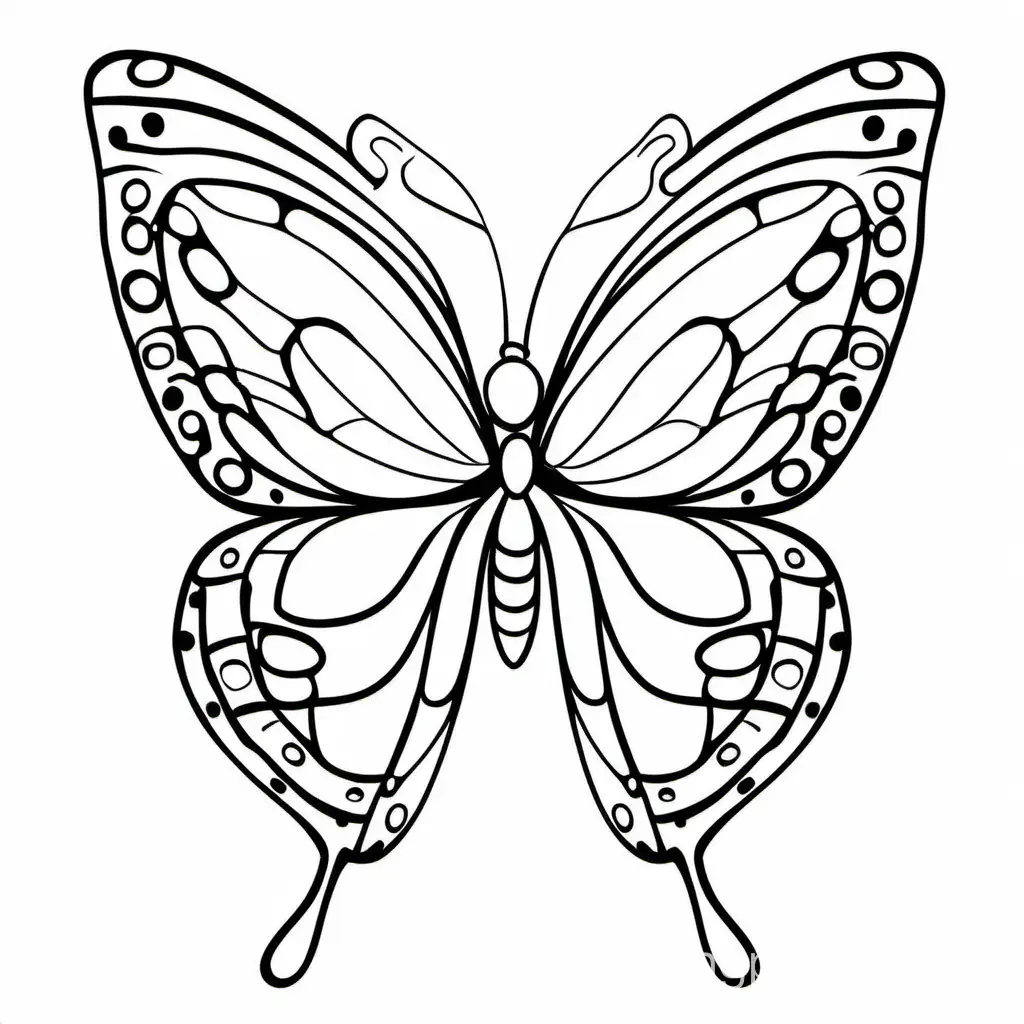 butterfly without background, Coloring Page, black and white, line art, white background, Simplicity, Ample White Space. The background of the coloring page is plain white to make it easy for young children to color within the lines. The outlines of all the subjects are easy to distinguish, making it simple for kids to color without too much difficulty
