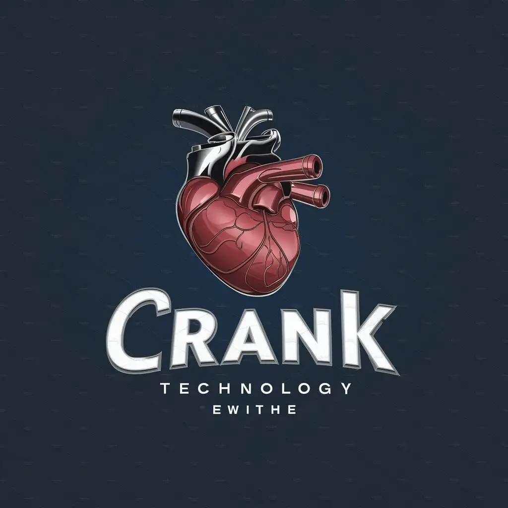 logo, real heart vector 3d with crank and wheel and exhaust, with the text "crank", typography, be used in Technology industry