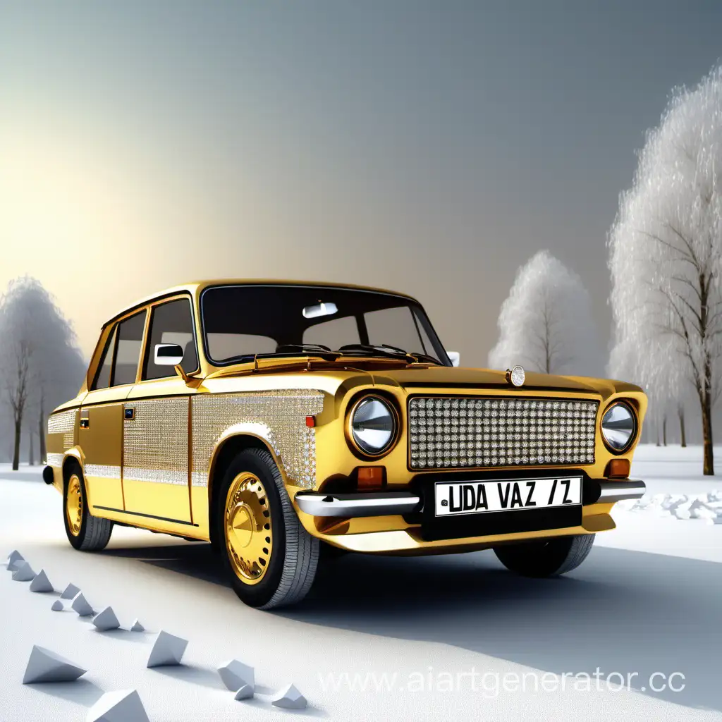 Luxurious-Golden-Lada-VAZ-2101-Adorned-with-Diamonds