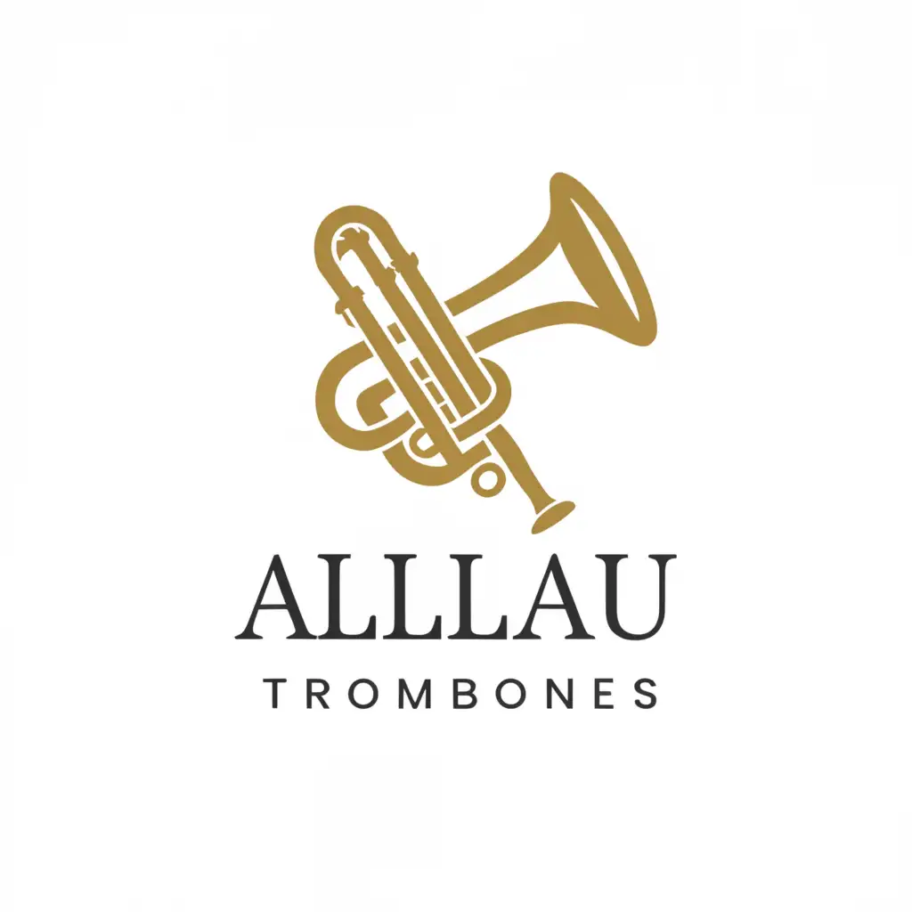 a logo design,with the text "Allau Trombones", main symbol:Slide trombone,Moderate,clear background