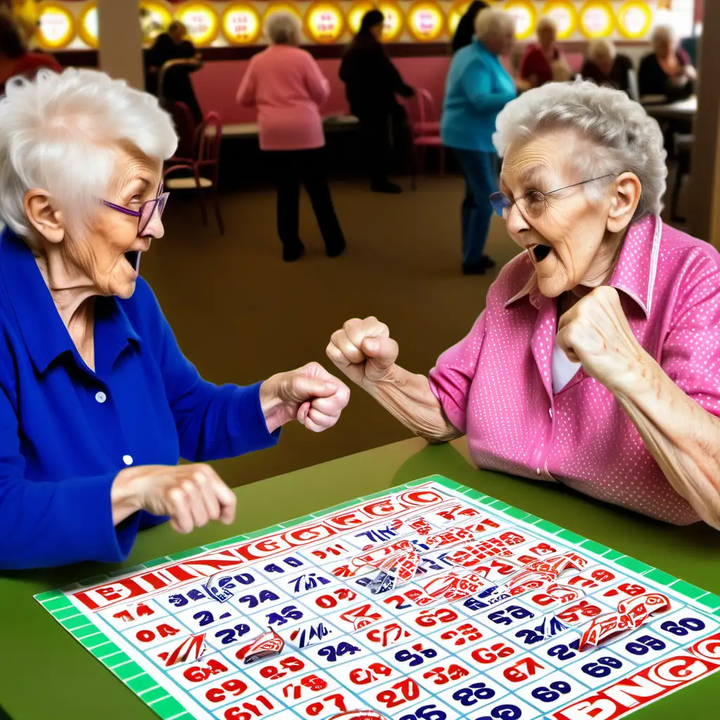 Energetic Grandmas Engage in Playful Fist Fighting at Bingo Hall
