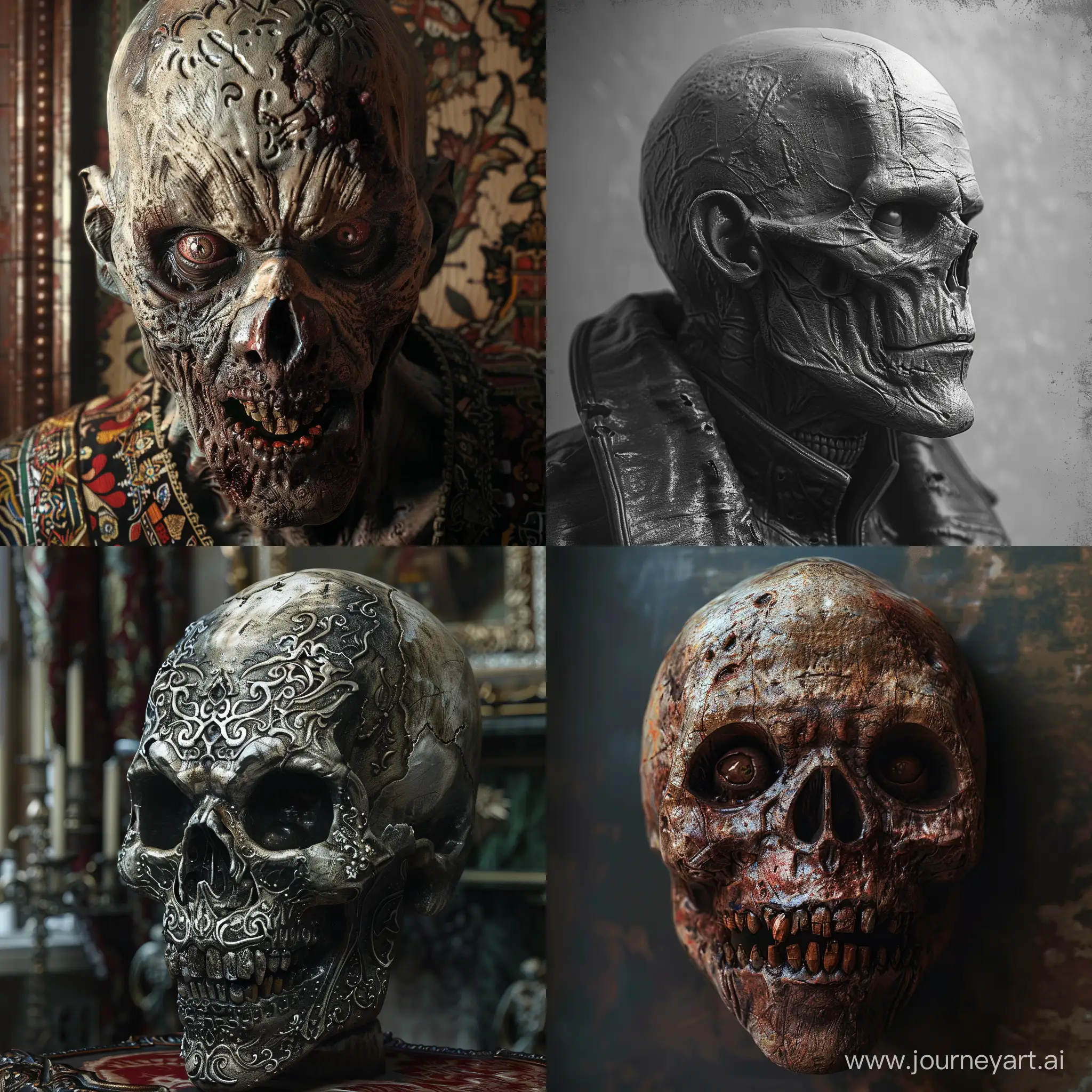 Game 3D concept of the face of the undead in realism in traditional Russian style.