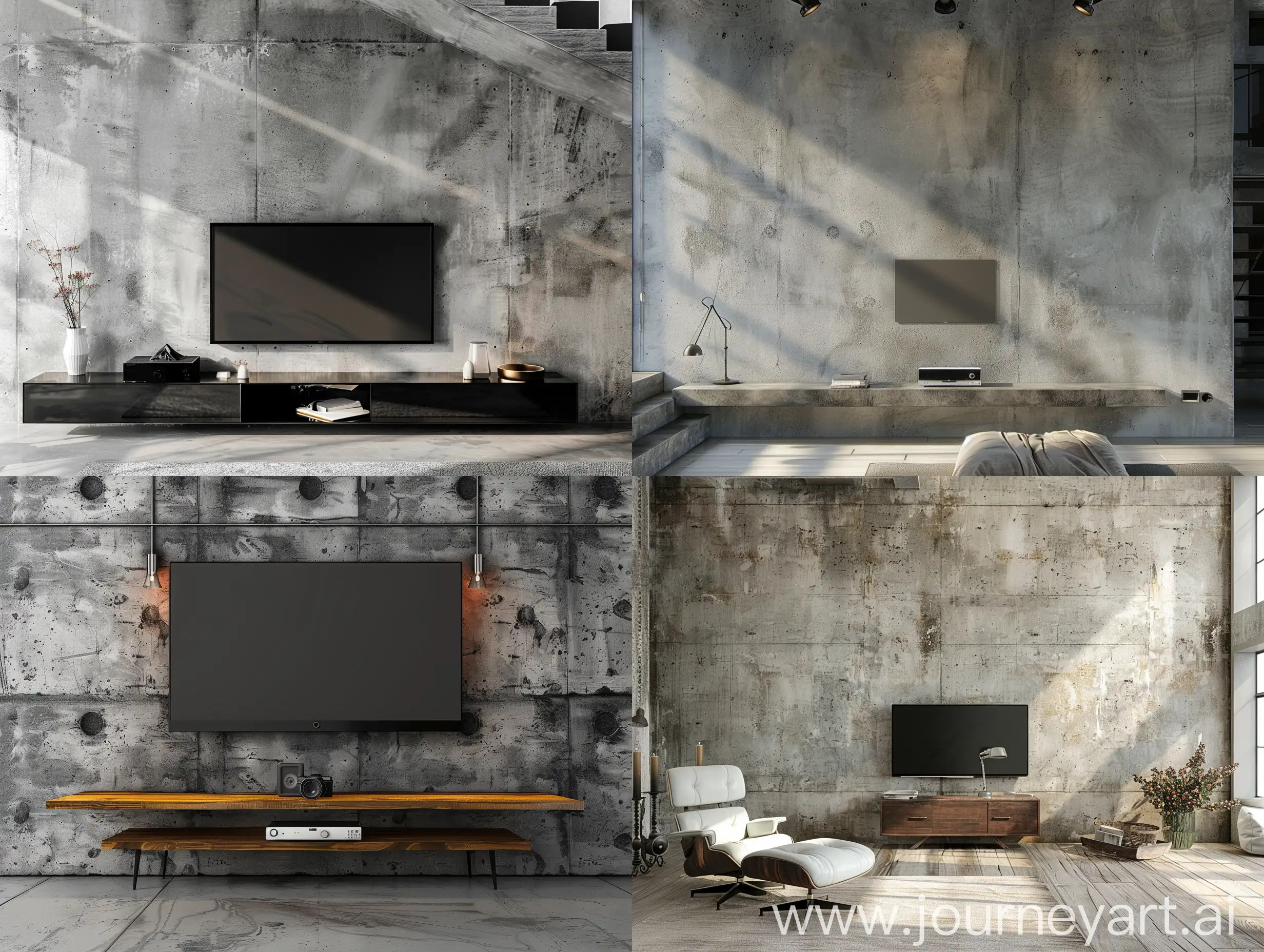 Loft style tv room interior wall mockup on concrete wall
