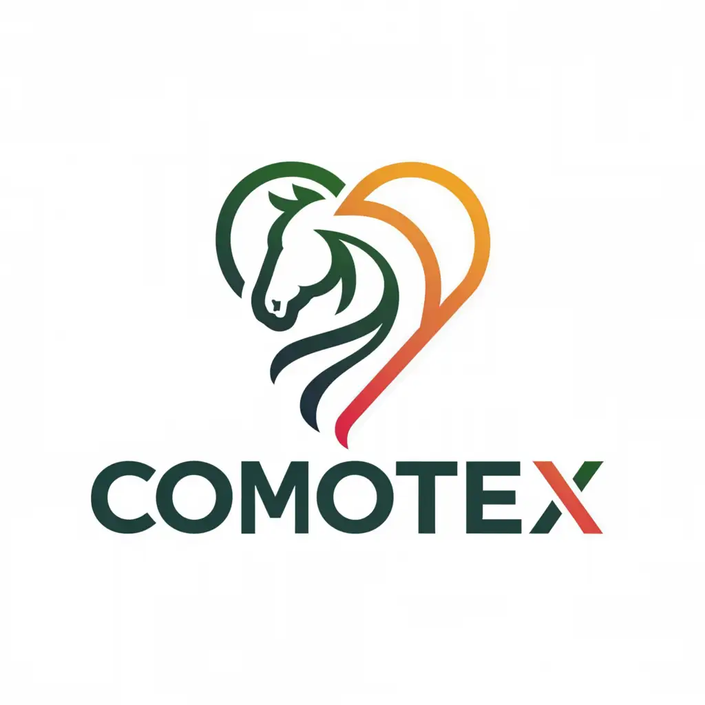 a logo design,with the text "KOMFORTEX", main symbol:a horse combined with a heart,Moderate,clear background