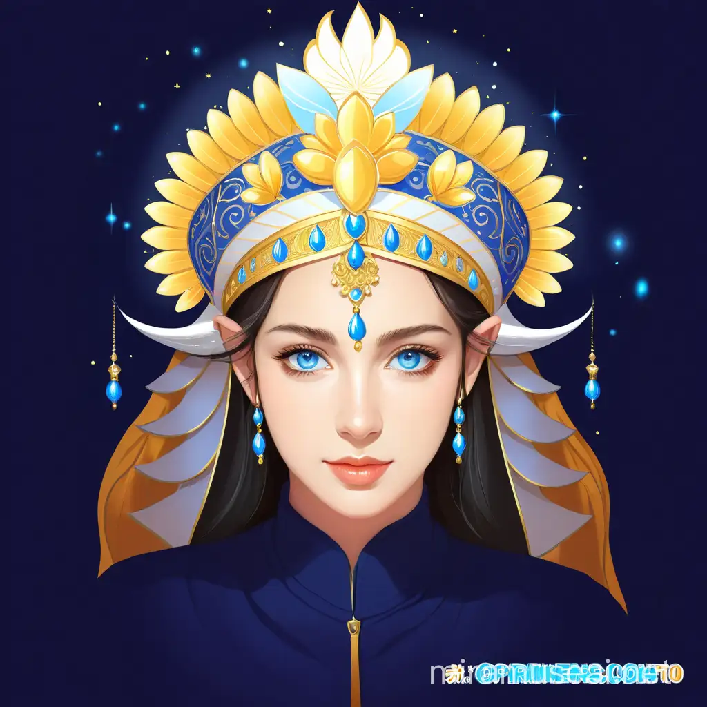 Girl with Light Blue Headgear and Ornaments in Radiant Brightness