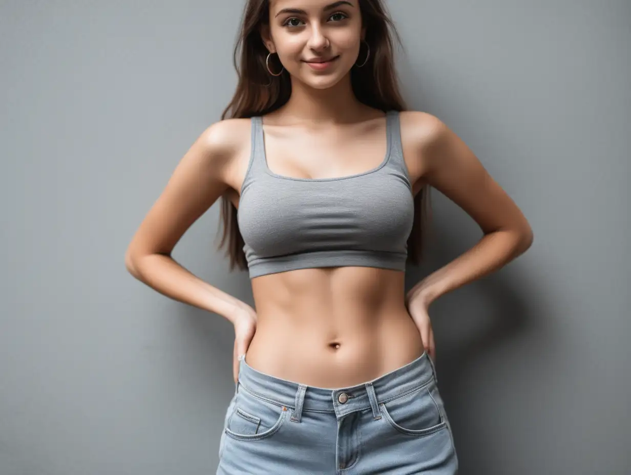 Fit and Confident Young Woman Showcasing Toned Abdomen