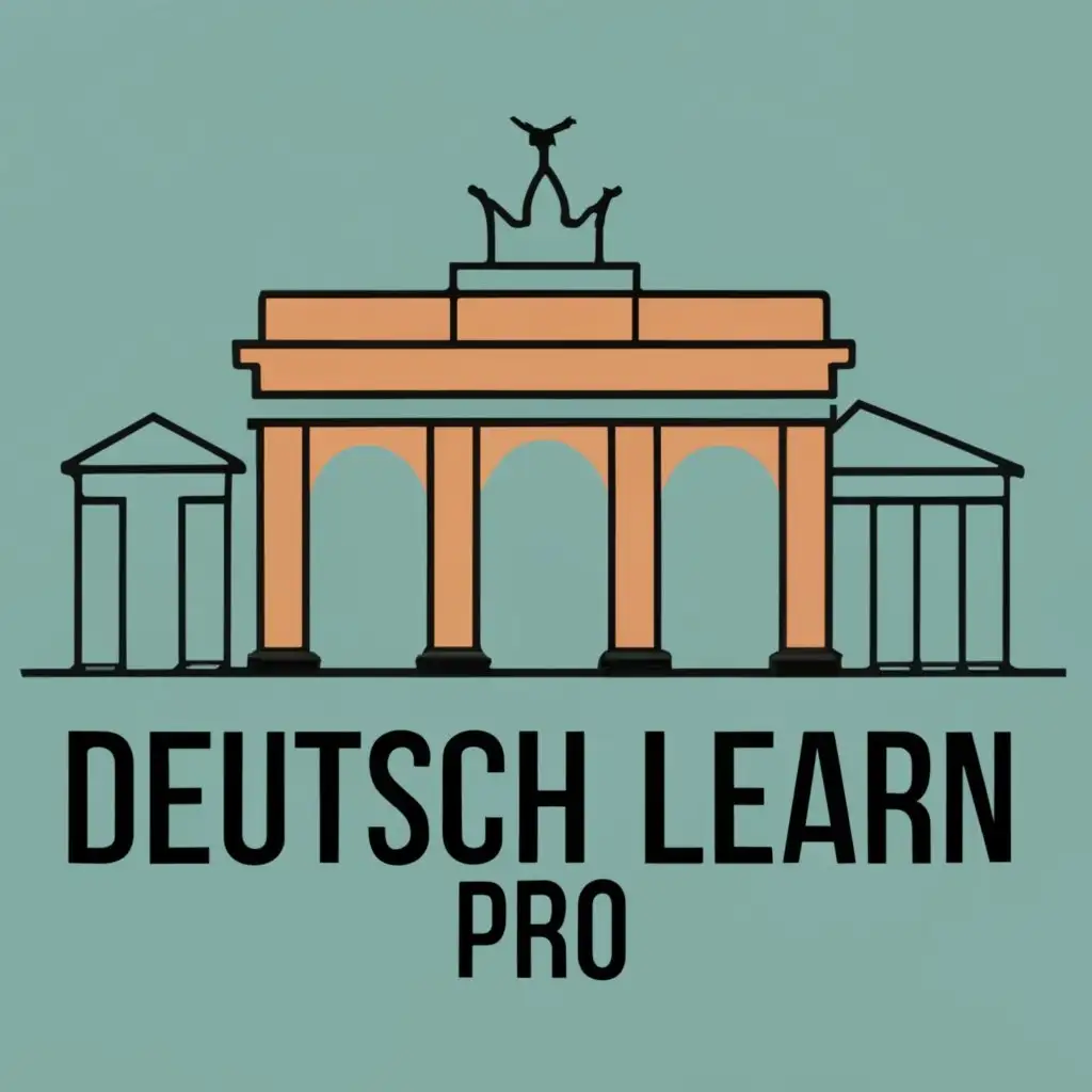 logo, Brandenburg Gate with a text 'DeutschLearn Pro', with the text "GermanLearn Pro", typography