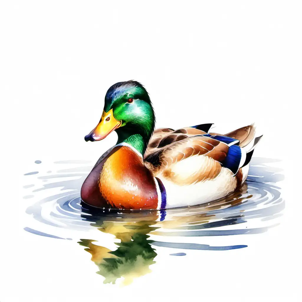 Graceful Watercolor Duck on White Background