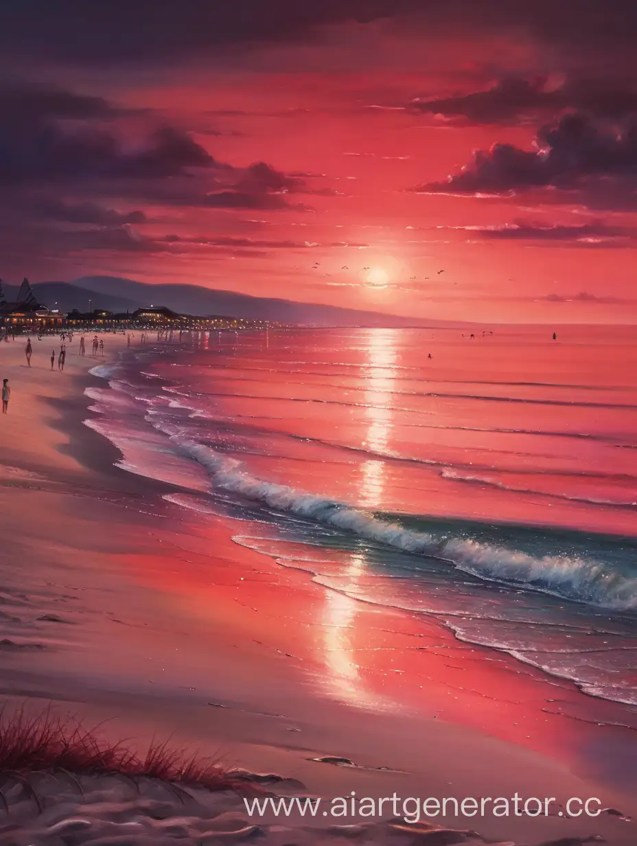 Crimson-Sunset-Over-Serene-Evening-Beach