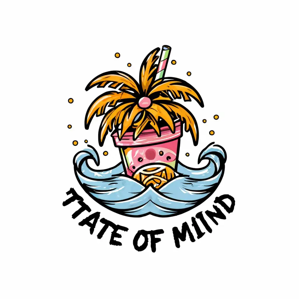 a logo design,with the text "Tropical State of Mind", main symbol:I'm in need of an individual with great design skills and a flair for creativity to create an image for a vacation cup. The design should capture the essence of a beach vacation. Even though I didn't specify particular design elements, I'm open to seeing palm trees, tropical drinks or any beach theme concepts in the artwork.

Colour Scheme: Use vibrant colors that capture the lively and fun vibe of a beach vacation. The artwork should be exuberant and exciting, catching the eye and stimulating the senses.
- Size: Ensure the design is medium-sized. It should complement the cup without overwhelming it.,complex,clear background