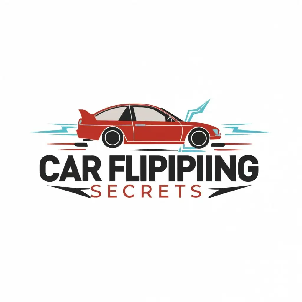 logo, A Car Flipped upside down with arrows showing it being "flipped" 

I would like the words SECRETS to be capitalized and with a box around that word and placed underneath Car Flipping, with the text "Car Flipping Secrets", typography, be used in Automotive industry