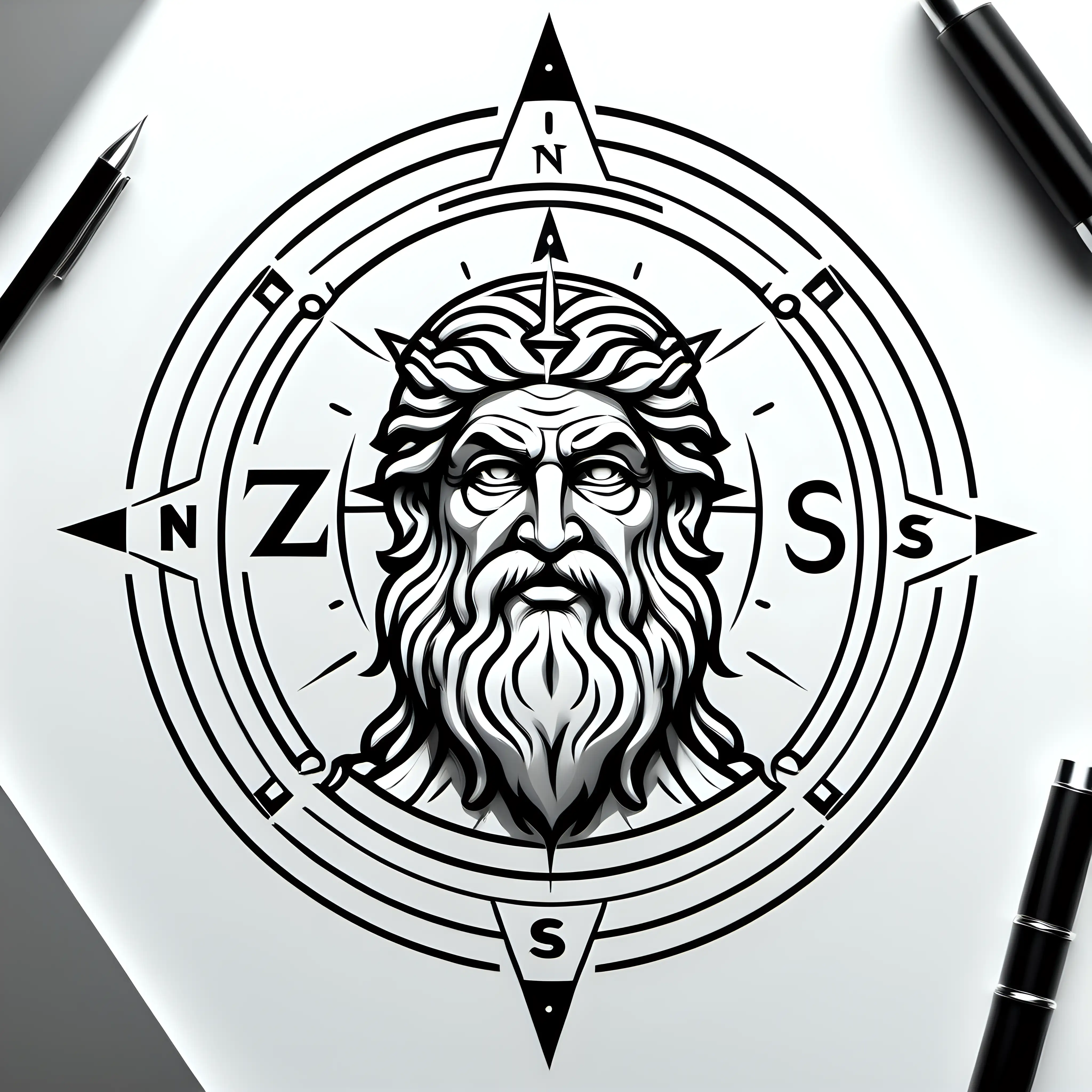 God Zeus, in a compas, outline, logo