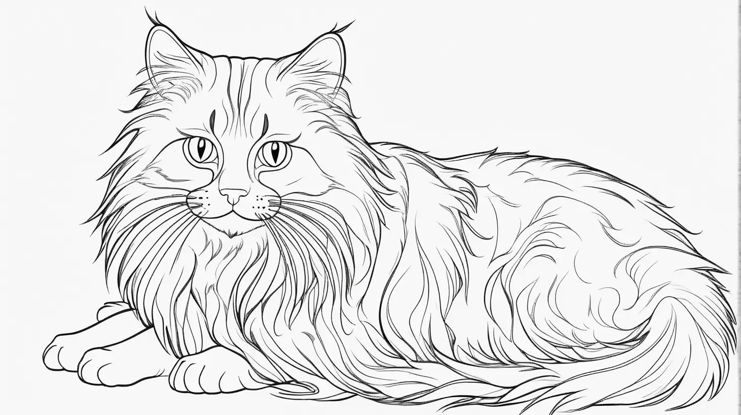 Siberian Cat Coloring Page Detailed Illustration for Relaxation and Creativity