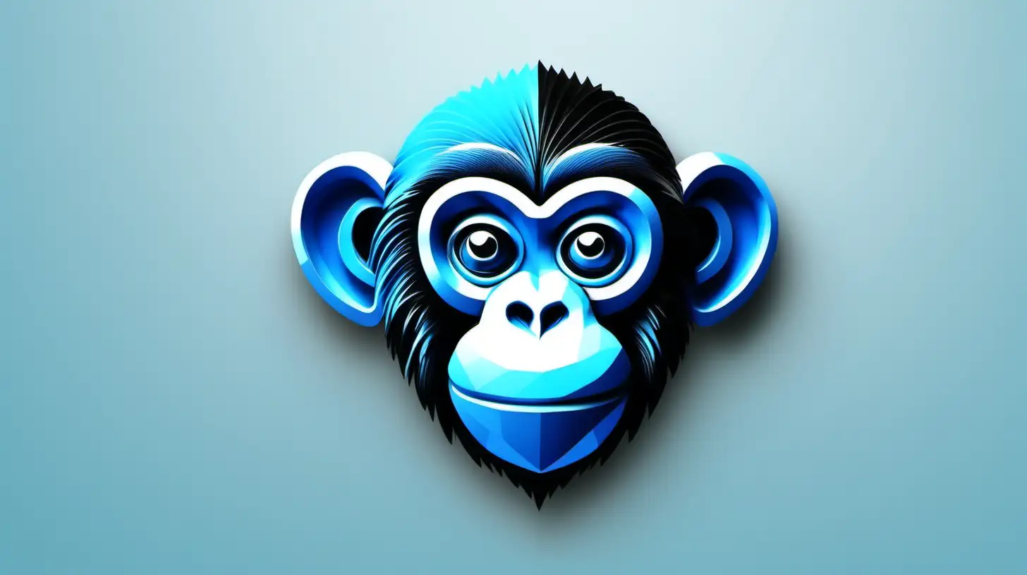 Vibrant 3D Monkey Portrait Logo in Blue White and Black
