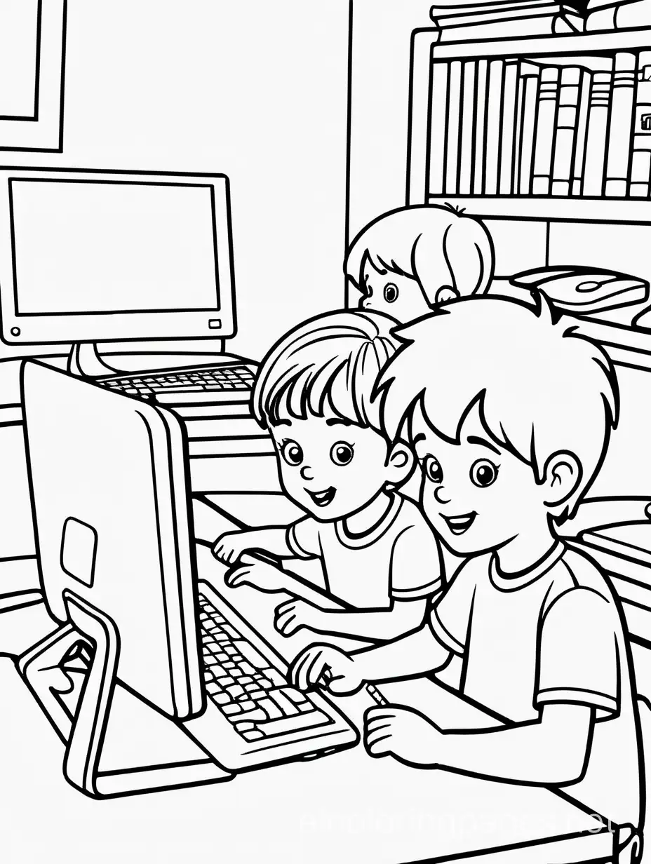kids 
Having fun on their computers 





, Coloring Page, black and white, line art, white background, Simplicity, Ample White Space. The background of the coloring page is plain white to make it easy for young children to color within the lines. The outlines of all the subjects are easy to distinguish, making it simple for kids to color without too much difficulty