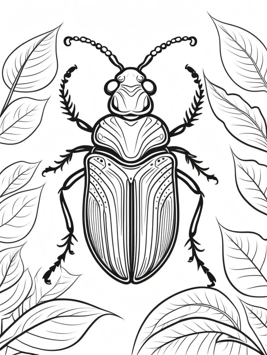 dibujo de en blanco y negro para colorear, lineas vectoriales de insecto escarabajo