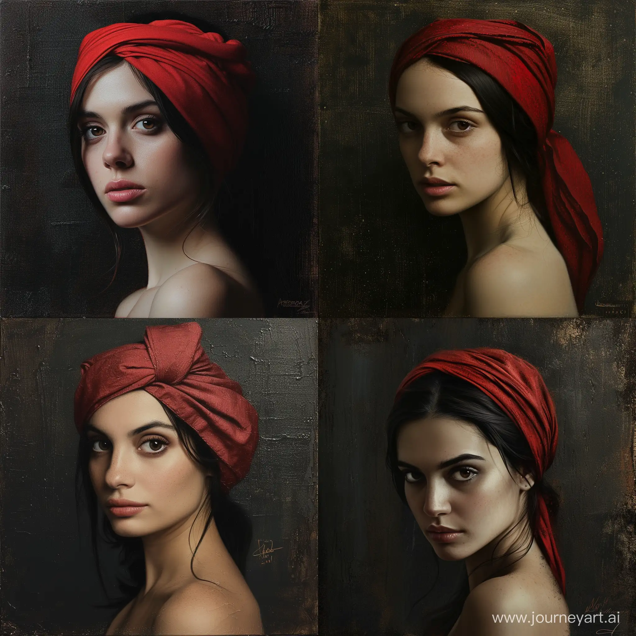 Contemplative-Woman-with-Red-Headband-Realistic-Portrait