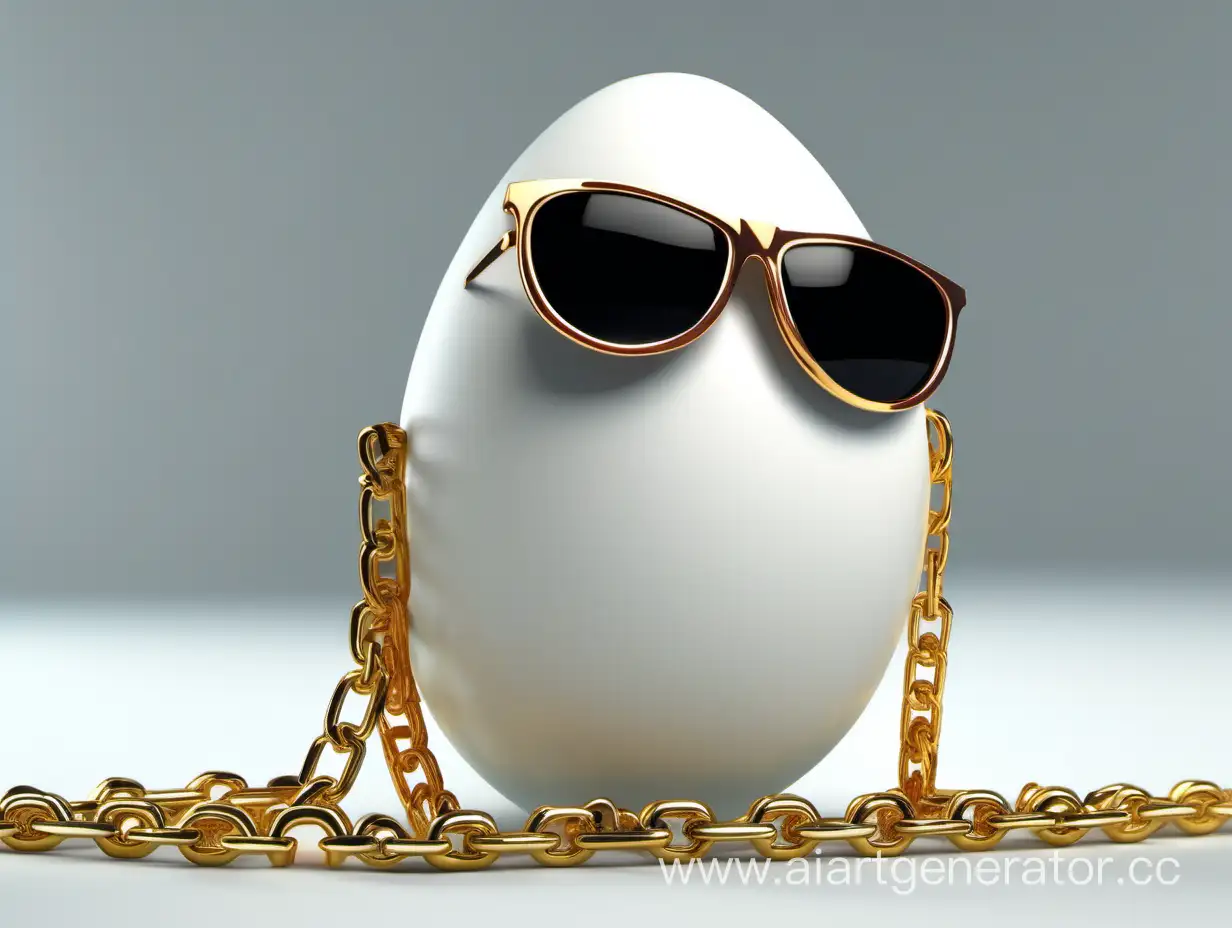 
крайне дорогое яйцо, одушевленное, с солнечными и прочими очками, с цепочкой и другуми дорогими аксессуарами, на белом фоне