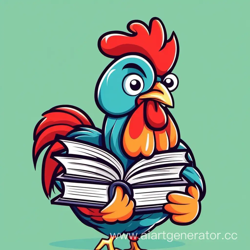 Adorable-Cartoon-Rooster-Studying-with-Textbooks