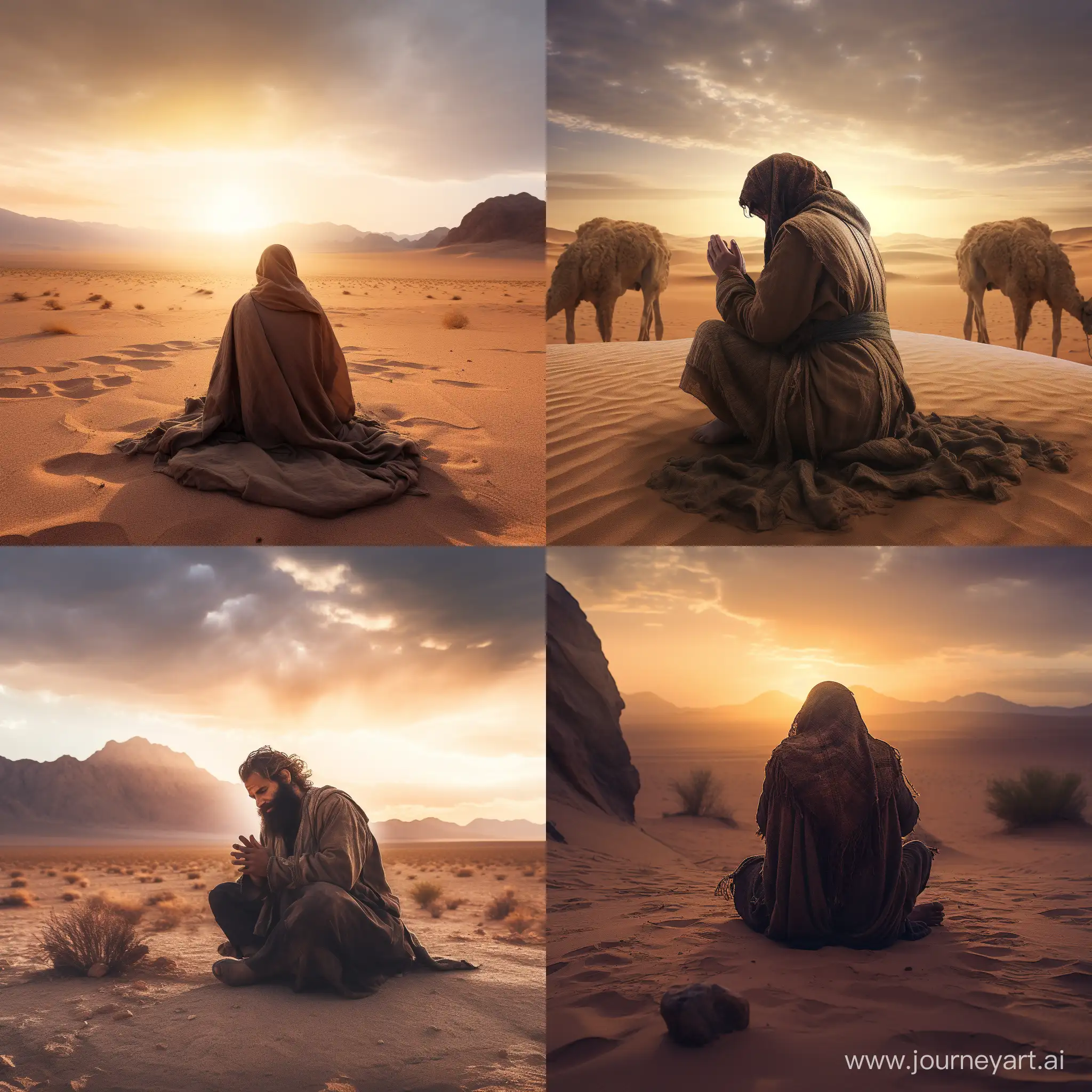Desert-Dweller-in-Prayer-Spiritual-Connection-Amidst-Arid-Beauty