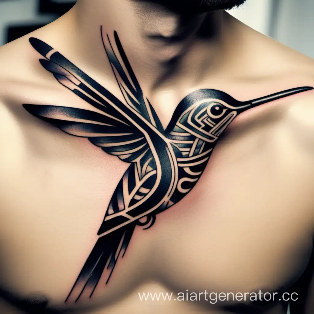 Tribal-Style-Hummingbird-Neck-Tattoo-for-Men