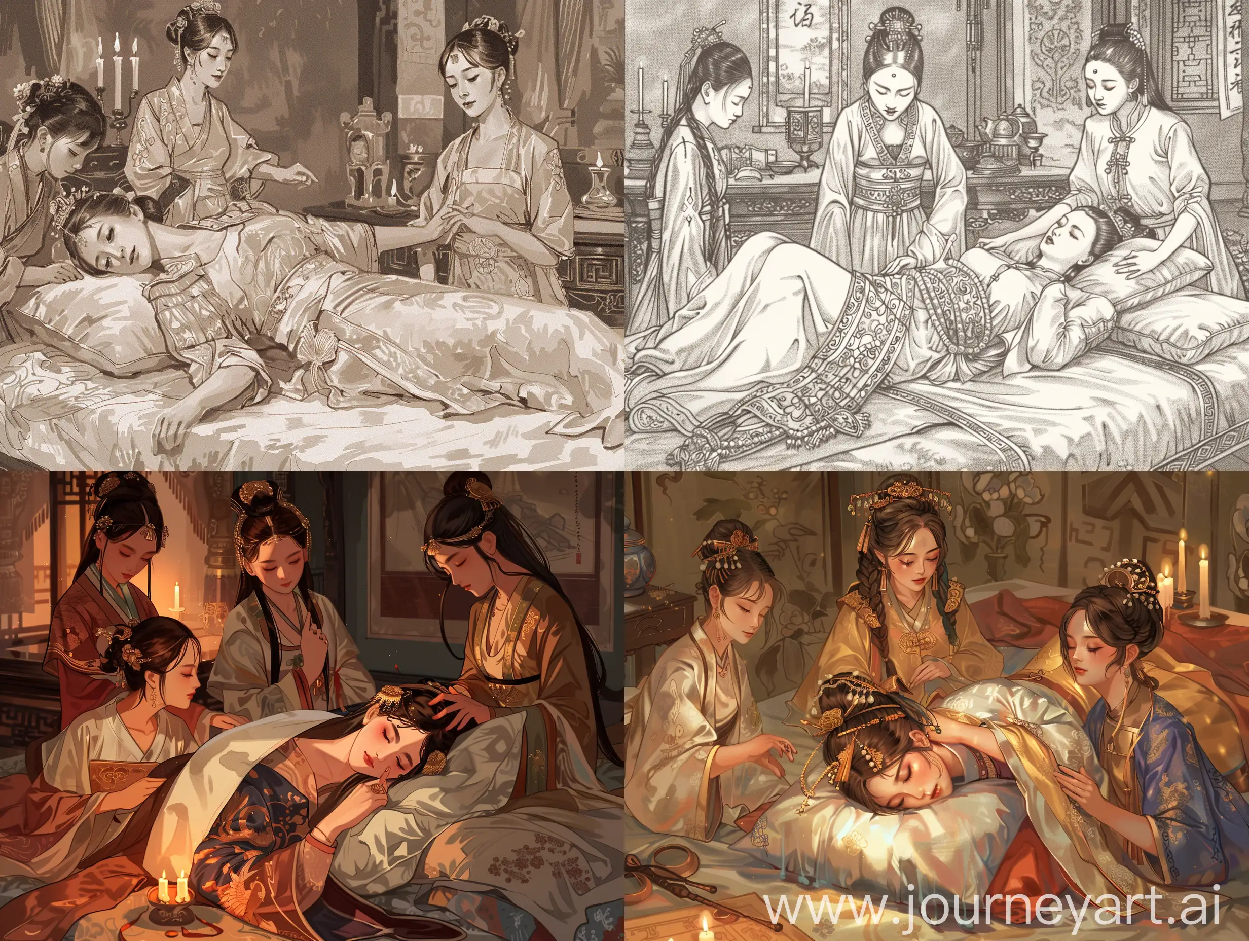 Opulent-Qing-Dynasty-Empress-Relaxing-with-Palace-Maids