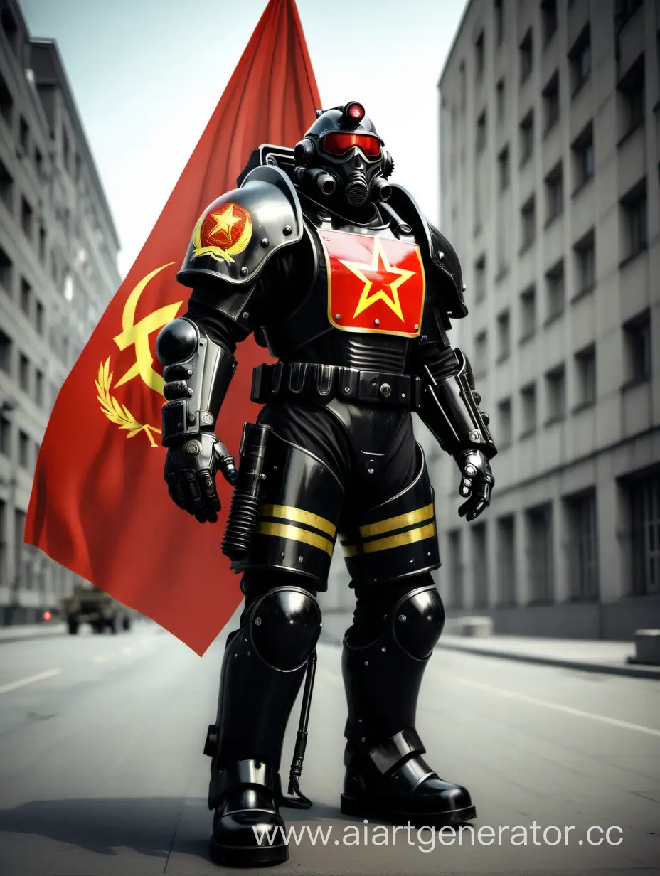 Soviet-Power-Military-in-Black-Power-Armor-with-the-USSR-Flag