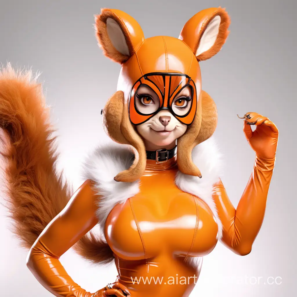 Cute-Latex-Furry-Squirrel-Girl-with-Orange-Skin-in-Mask