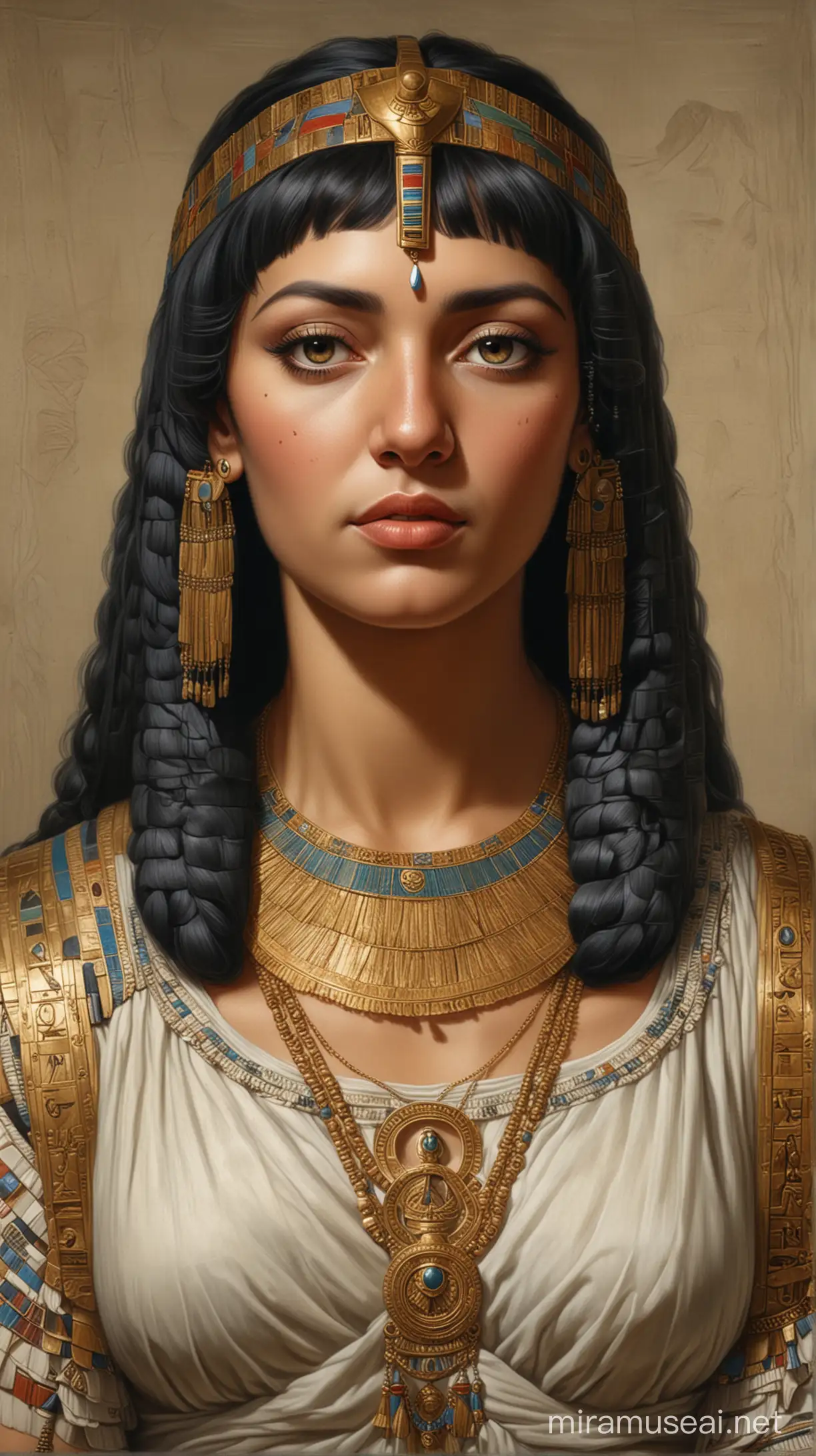 Portraits of Cleopatra alongside other prominent figures of her time, illustrating her political influence and alliances.hyperrealistic