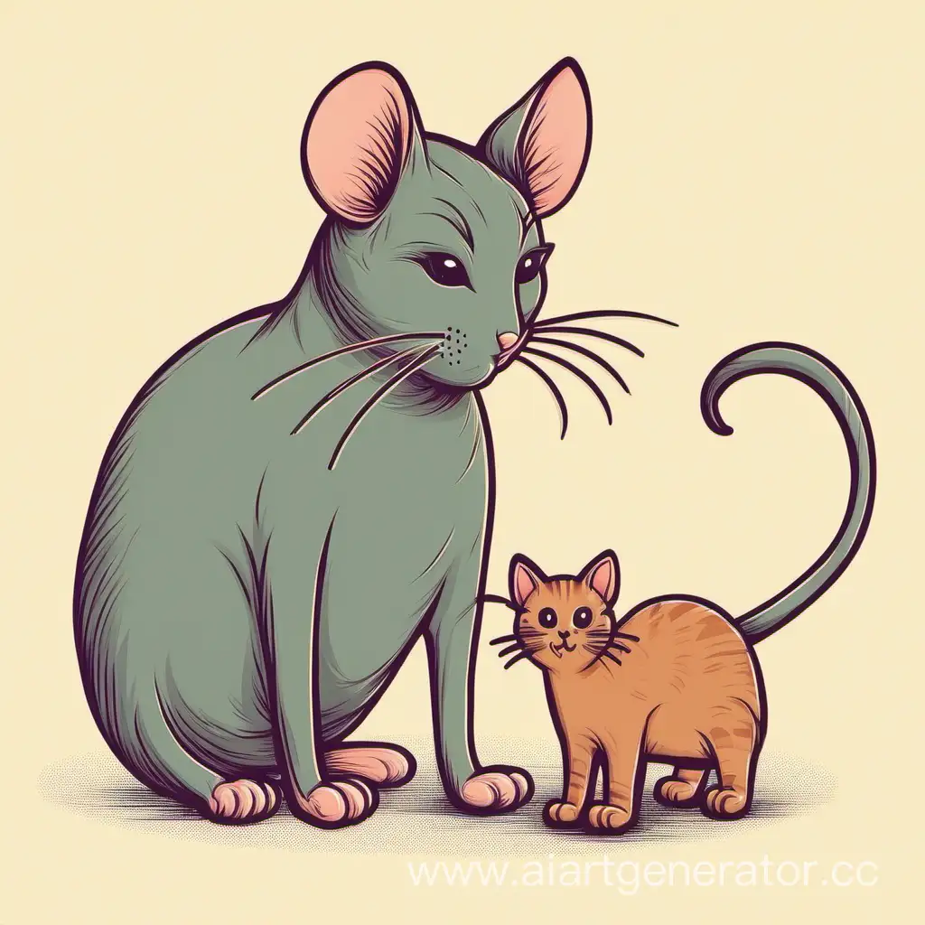 Playful-Encounter-Mouse-and-Cat-in-Whimsical-Pursuit